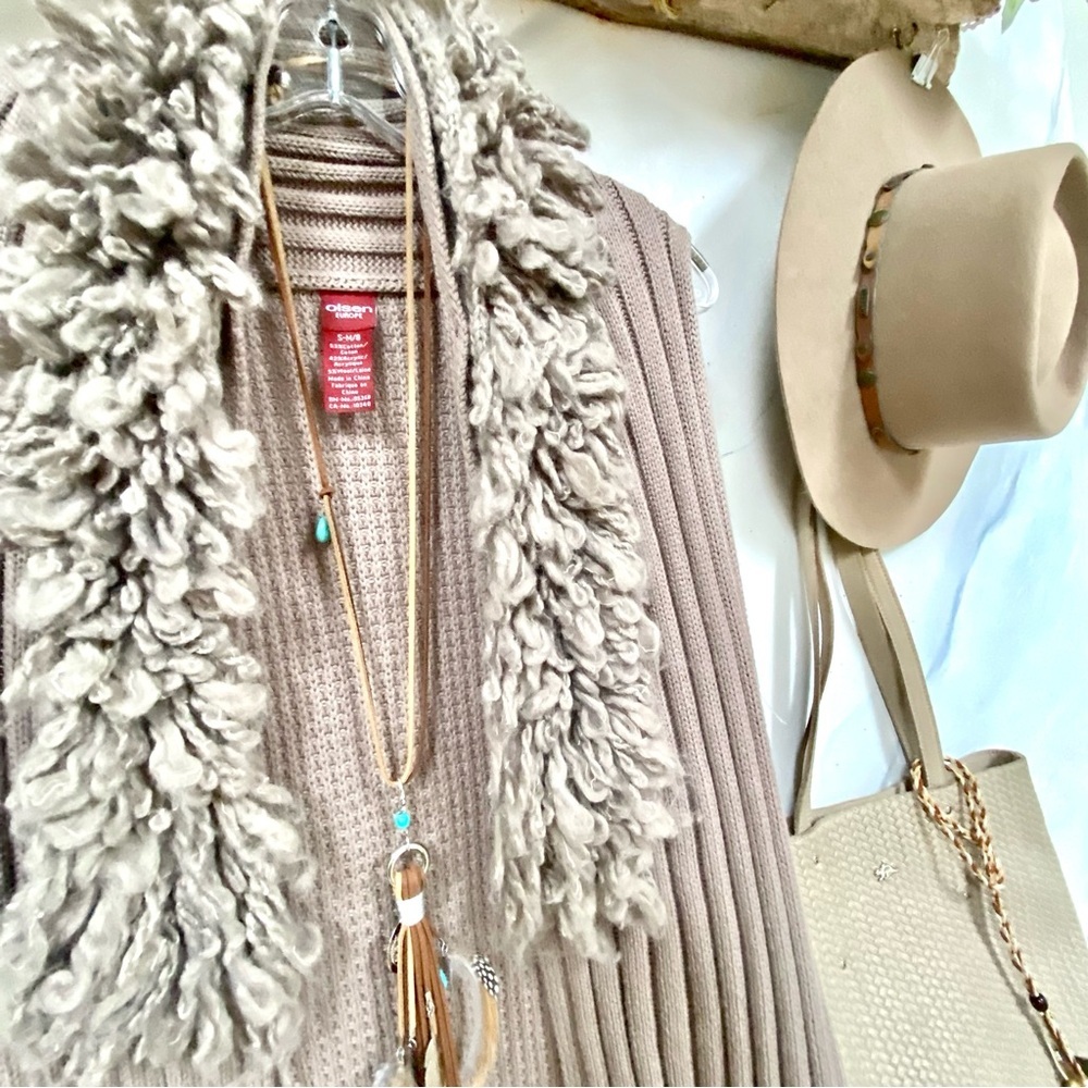 Chalet wool fur collar asymmetrical boho vest w farmhouse cabin cottage vibe